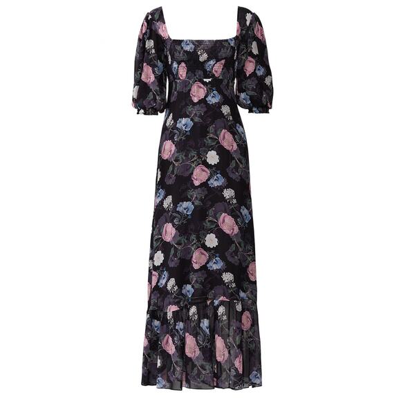 Nicholas Black Floral Silk Square Neck Smocked Maxi Dress Size 0 - Picture 4 of 15